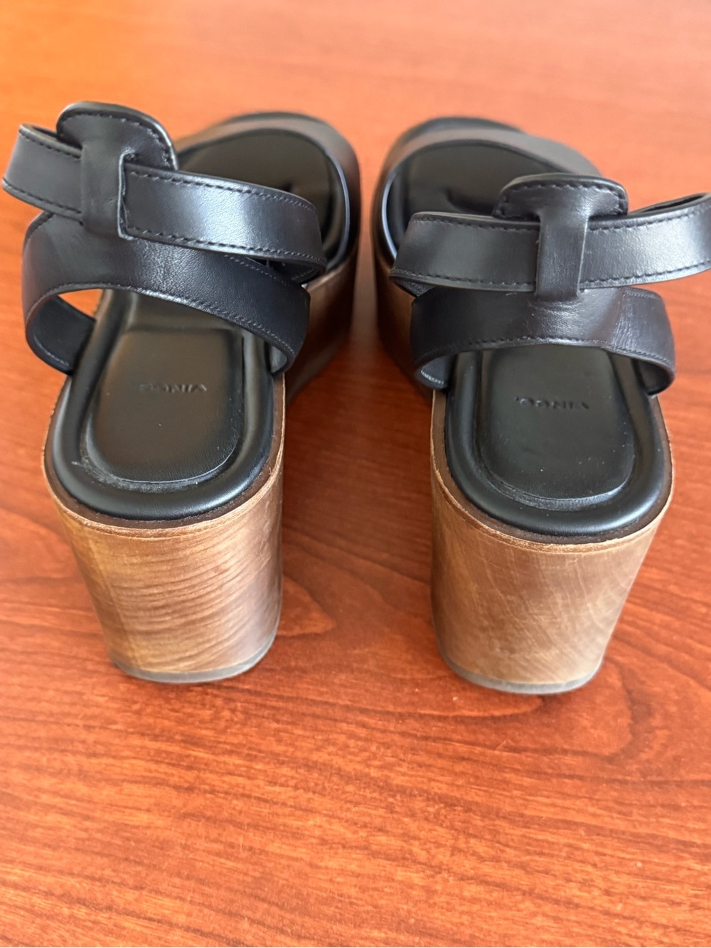 Vince Phillipa Leather Platform Sandals Black Brown 8.5 70s Retro Chunky - Picture 3 of 12